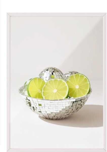 Beyaz Çerçeveli Tablo, Kasede Limon Minimal Çizim, Mutfak Dekoru Poster No: 109559