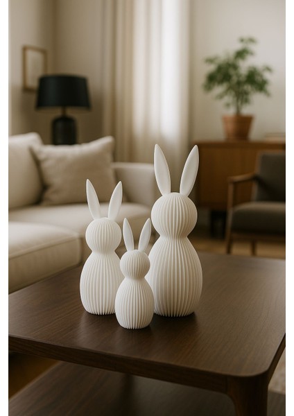 Modern Siyah Dekoratif Tavşan Figür Seti – 3’lü Minimalist Ev Dekorasyon Objesi - 2 Renk Seçeneği
