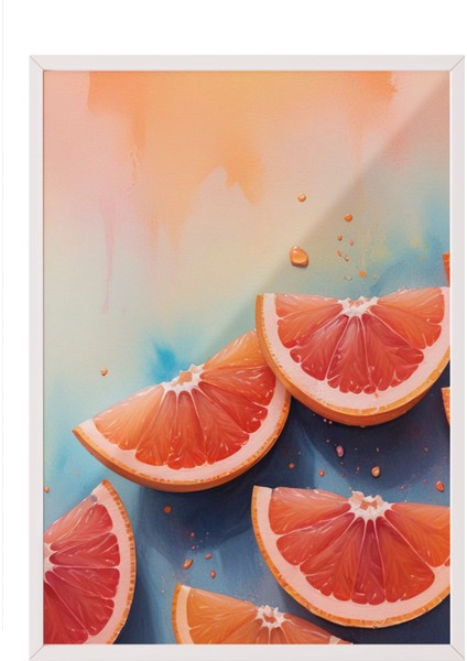 Beyaz Çerçeveli Tablo, Karpuz Dilimi Yazlık Minimal Tasarım, Mutfak Dekoru Poster No: 109686