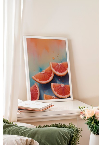 Beyaz Çerçeveli Tablo, Karpuz Dilimi Yazlık Minimal Tasarım, Mutfak Dekoru Poster No: 109686 fiyatları