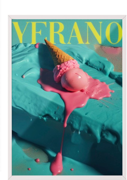 Beyaz Çerçeveli Tablo, Verano Retro Yaz Reklamı, Salon Dekoru Poster No: 109650