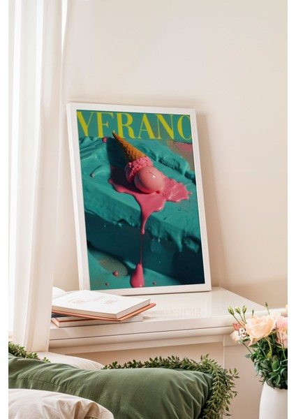 Beyaz Çerçeveli Tablo, Verano Retro Yaz Reklamı, Salon Dekoru Poster No: 109650 fiyatları