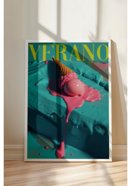 Beyaz Çerçeveli Tablo, Verano Retro Yaz Reklamı, Salon Dekoru Poster No: 109650 modelleri