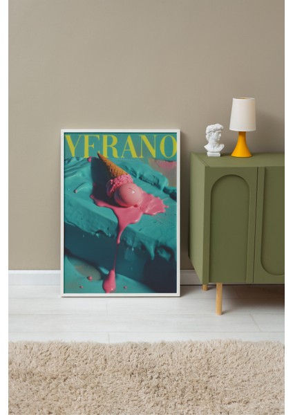 Beyaz Çerçeveli Tablo, Verano Retro Yaz Reklamı, Salon Dekoru Poster No: 109650 fırsatları