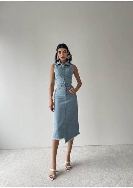 Meldia Jean Sıfır Kollu Elbise M-Mavi̇ modelleri
