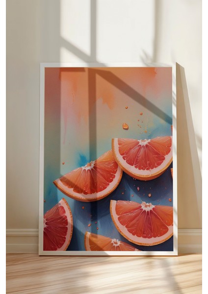 Beyaz Çerçeveli Tablo, Karpuz Dilimi Yazlık Minimal Tasarım, Mutfak Dekoru Poster No: 109686 modelleri