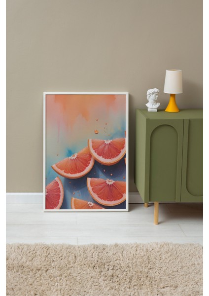 Beyaz Çerçeveli Tablo, Karpuz Dilimi Yazlık Minimal Tasarım, Mutfak Dekoru Poster No: 109686 fırsatları