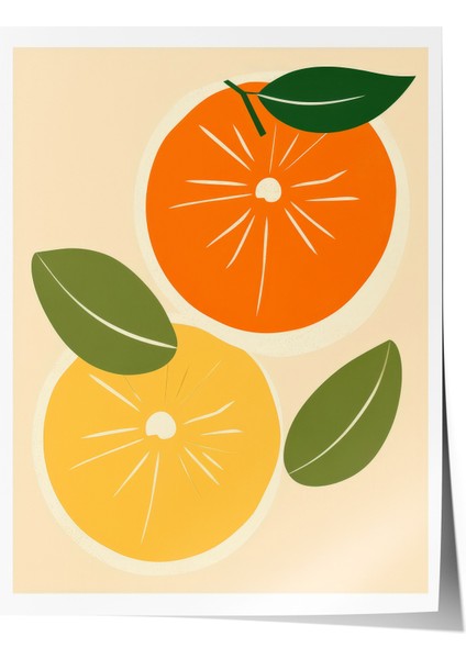 Çerçevesiz Poster, Turuncu Limon Illüstrasyonu, Mutfak Dekoru Poster No: 108017