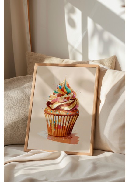 Ahşap Çerçeveli Tablo, Cupcake Illüstrasyonu – Renkli Tatlı, Mutfak Dekoru Poster No: 109426 indirimleri