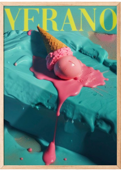 Ahşap Çerçeveli Tablo, Verano Retro Yaz Reklamı, Salon Dekoru Poster No: 109650