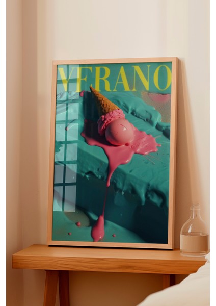 Ahşap Çerçeveli Tablo, Verano Retro Yaz Reklamı, Salon Dekoru Poster No: 109650 fiyatları