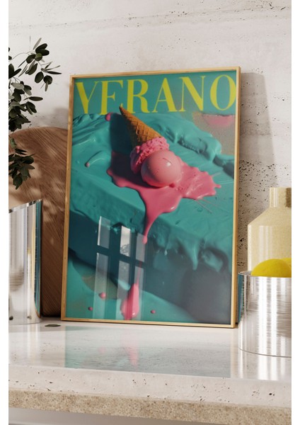 Ahşap Çerçeveli Tablo, Verano Retro Yaz Reklamı, Salon Dekoru Poster No: 109650 fırsatları
