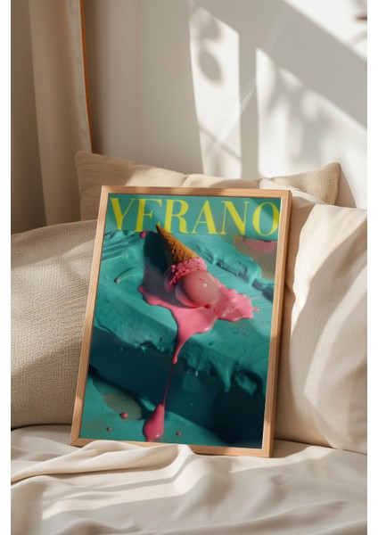 Ahşap Çerçeveli Tablo, Verano Retro Yaz Reklamı, Salon Dekoru Poster No: 109650 indirimleri