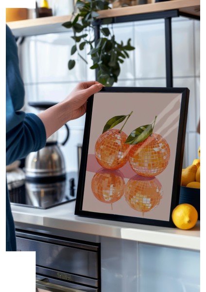 Siyah Çerçeveli Tablo, Turuncu Mandalina Illüstrasyonu, Mutfak Dekoru Poster No: 109341 modelleri