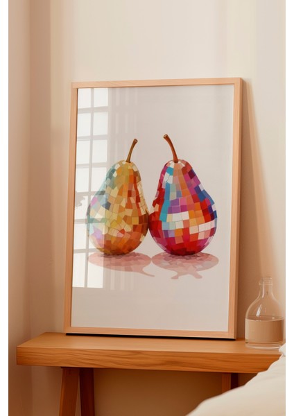 Ahşap Çerçeveli Tablo, Parlak Armut Çiftli Minimal Çizim, Mutfak Dekoru Poster No: 109417 fiyatları