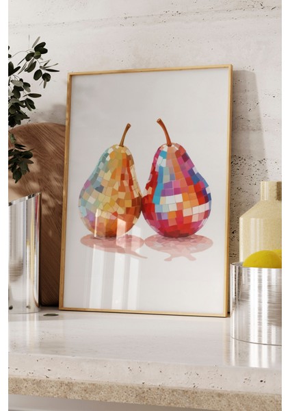 Ahşap Çerçeveli Tablo, Parlak Armut Çiftli Minimal Çizim, Mutfak Dekoru Poster No: 109417 fırsatları