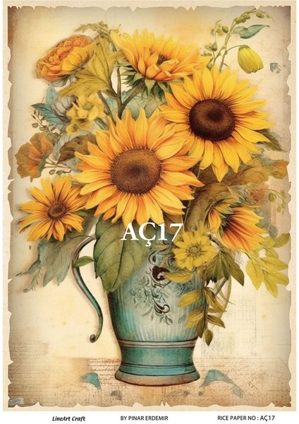 Ayçiçeği Serisi Aç17 Ayçiçek Deseni 30*42 cm Pirinç Dekopaj