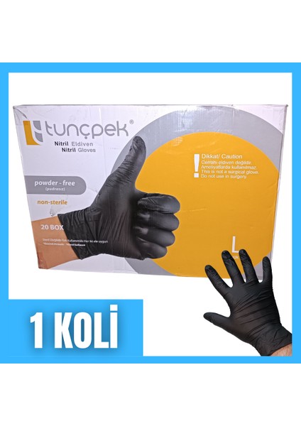 Siyah Nitril Eldiven 100'LÜ - 1 Koli (20 Paket) Pudrasız Eldiven