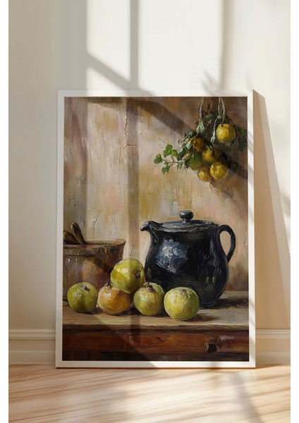 Beyaz Çerçeveli Tablo, Eski Sürahi ve Tabak Natürmort, Mutfak Dekoru Poster No: 108583 modelleri