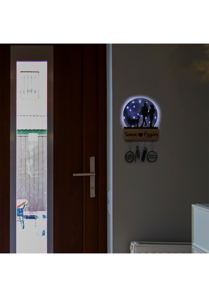 LED Işıklı Pleksi Dolunay Kişiselleştirilebilir Biblo Silvia Köpek Gezdiren Çift Anahtar Askılığı modelleri