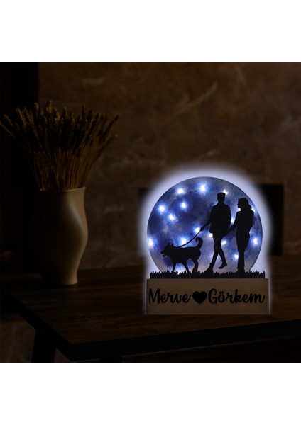 LED Işıklı Pleksi Dolunay Kişiselleştirilebilir Biblo Silvia Köpek Gezdiren Çift Anahtar Askılığı indirimleri