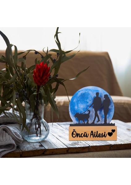 LED Işıklı Pleksi Dolunay Kişiselleştirilebilir Biblo Silvia Köpek Gezdiren Çift Anahtar Askılığı