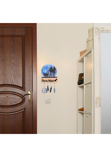 LED Işıklı Pleksi Dolunay Kişiselleştirilebilir Biblo Silvia Köpek Gezdiren Çift Anahtar Askılığı