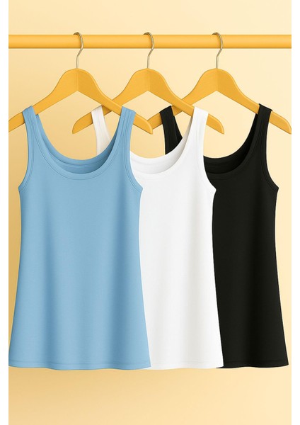 3 Adet A Kesim Büyük Beden Pamuklu Kalın Askılı Atlet Tişört