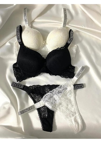 Kadın Dantelli Taşlı Destekli Dolgulu Push Up Sütyen Takımı Iç Çamaşırı Takımı Ikili Paket Avantajlı fiyatları