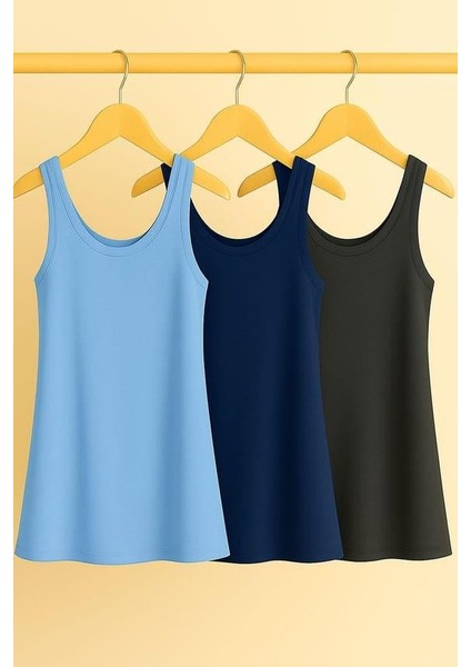 3 Adet A Kesim Büyük Beden Pamuklu Kalın Askılı Atlet Tişört