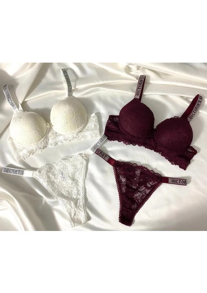 Kadın Dantelli Taşlı Destekli Dolgulu Push Up Sütyen Takımı Iç Çamaşırı Takımı Ikili Paket Avantajlı modelleri