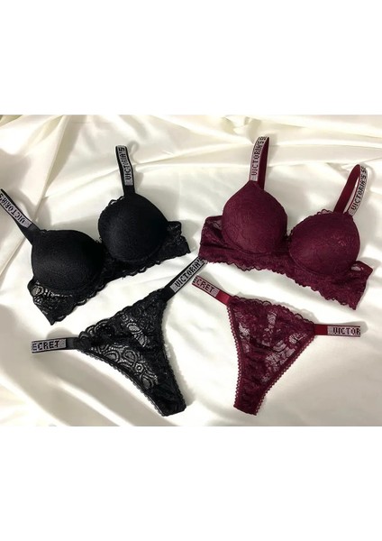 Kadın Dantelli Taşlı Destekli Dolgulu Push Up Sütyen Takımı Iç Çamaşırı Takımı Ikili Paket Avantajlı modelleri