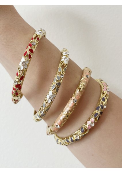 Altın Renkli Çiçek Desenli Kelepçe Bileklik modelleri