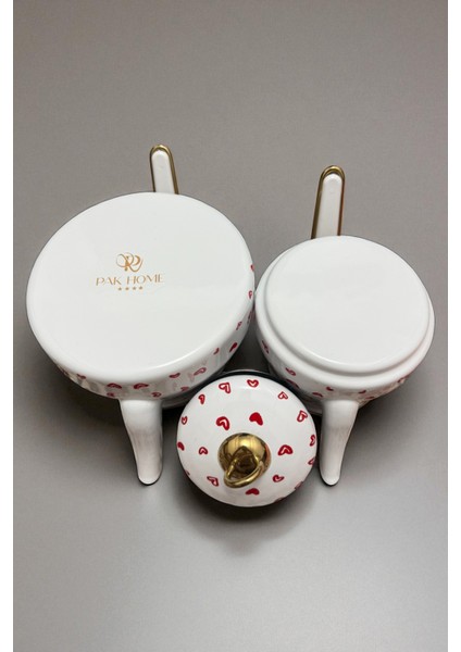Kalp Desenli Gold Kulplu Emaye Çaydanlık Takımı 1lt - 2lt fiyatları