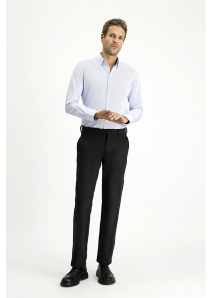 Uzun Kol Slim Fit Dar Kesim Klasik Çizgili Pamuk Gömlek