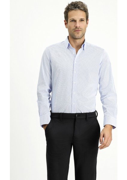 Uzun Kol Slim Fit Dar Kesim Klasik Çizgili Pamuk Gömlek fiyatları