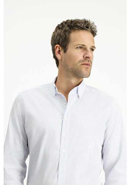 Uzun Kol Slim Fit Dar Kesim Klasik Çizgili Pamuk Gömlek modelleri