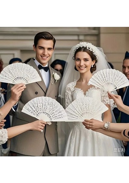 Örme Desenli Beyaz 12'li Yelpaze Düğün Kına Nişan Eğlence Organisazyon ve Yaz Ayları Için Yelpaze modelleri