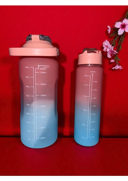 Motivasyon 2li Su Matarası Suluk 2lt 750ML Yavrulu Tritan Spor Su Şişesi Sticker ve Figür Hediyeli fiyatları