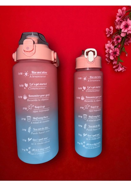 Motivasyon 2li Su Matarası Suluk 2lt 750ML Yavrulu Tritan Spor Su Şişesi Sticker ve Figür Hediyeli modelleri