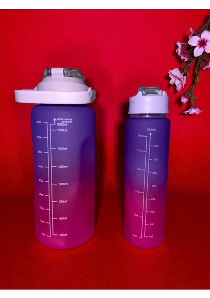 Motivasyon 2li Su Matarası Suluk 2lt 750ML Yavrulu Tritan Spor Su Şişesi Sticker ve Figür Hediyeli modelleri