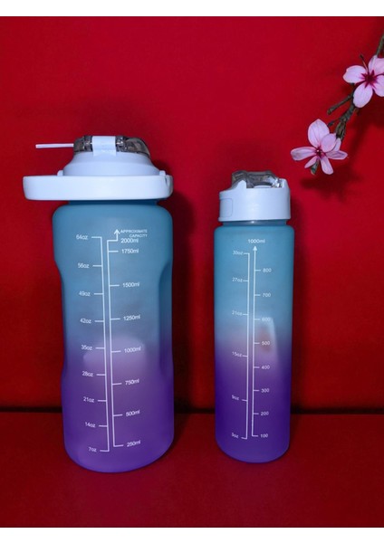 Motivasyon 2li Su Matarası Suluk 2lt 750ML Yavrulu Tritan Spor Su Şişesi Sticker ve Figür Hediyeli fiyatları