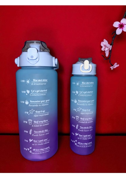 Motivasyon 2li Su Matarası Suluk 2lt 750ML Yavrulu Tritan Spor Su Şişesi Sticker ve Figür Hediyeli modelleri