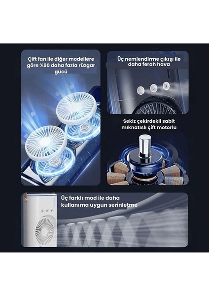 Fanlı Vantilatör Buharlı Fan -Şarjlı, Kompakt,ayarlanabilir , Kumandalı , Soğutucu Fan ,buharlı Nemlendirici, Eşsiz Tasarım, Hız modelleri