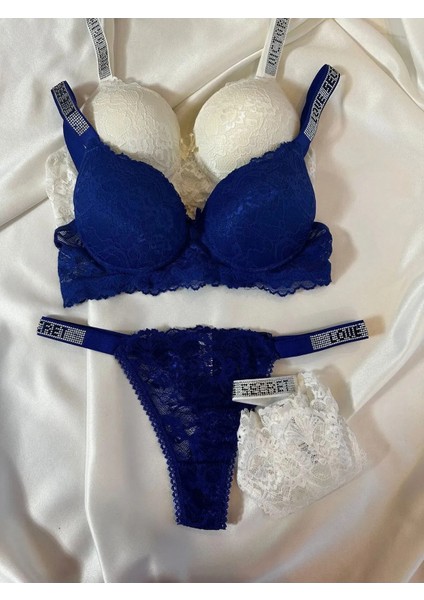 Kadın Dantelli Taşlı Destekli Dolgulu Push Up Sütyen Takımı Iç Çamaşırı Takımı Ikili Paket Avantajlı fiyatları