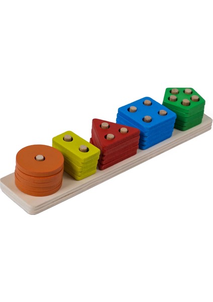 Eğitici Ahşap Geometrik Şekiller Bultak | 5’li Puzzle Zeka Geliştirme Oyunu