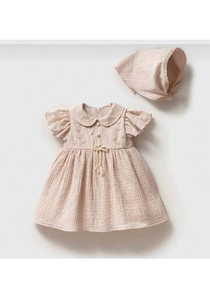 Kız Bebek Pamuklu Müslin Elbise Bandana Aksesuarlı 9-18 Ay
