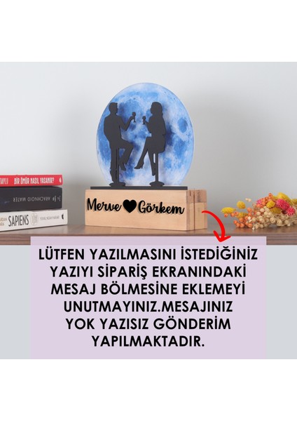 LED Işıklı Pleksi Dolunay Kişiselleştirilebilir Dekoratif Biblo Date Sevgili Anahtar Askılığı