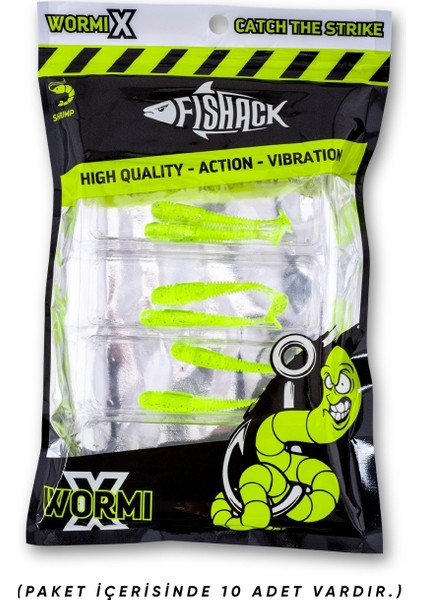 Silikon Kurt Yem - 1,1g 55MM - Fishack Wormix - 1 Adet - Uv - Fluo Green - Karides Kokulu indirimleri