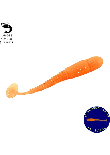 Silikon Kurt Yem - 1,1g 55MM - Fishack Wormix - 1 Adet - Uv - Turuncu - Karides Kokulu